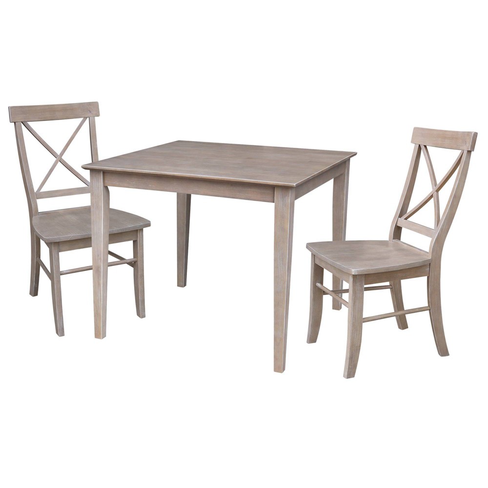 Photos - Dining Table Set of 3 36"x36"  with 2 X Back Chairs Washed Gray/Taupe - International Concepts: Solid Wood, Square Shape