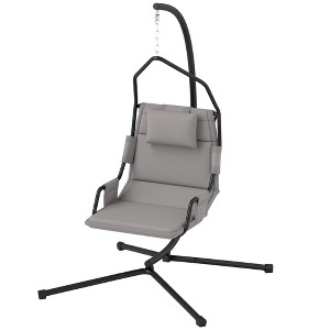 Hammock Chair with Stand and PA Coating Cushion, Hanging Swing Chair with Steel Frame for Indoor and Outdoor - 1 of 4