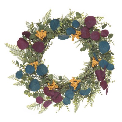 Transpac Natural Fiber 20.87 in. Multicolor Harvest Plum Wreath