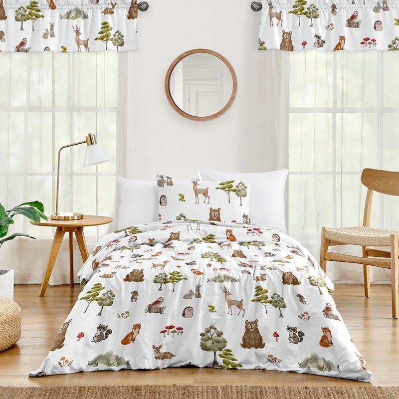 Sweet Jojo Designs Gender Neutral Unisex Twin Comforter Bedding Set Watercolor Woodland Forest Animals Green Brown White 4pc, 1 of 7