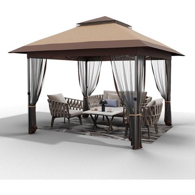 10' x 12' Pop Up Gazebo, Double Roof Outdoor Canopy Tent with Mesh Sidewall Netting for Patio Patio