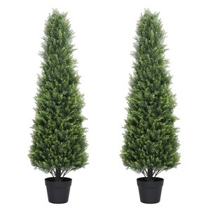poetree 2.5/3/4 ft Faux Cedar Tree Topiary Cone Artificial Tree UV Resistant Poted for Indoor or Outdoor - 1 of 4