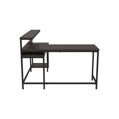 Warm Brown L-Shaped Wood Computer Desk with Hutch