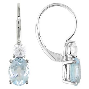 Blue Topaz and Created White Sapphire Leverback Drop Earrings in Sterling Silver - Blue/White - 1 of 4