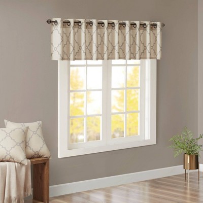 Beige and Grey Fretwork Grommet Top Window Valance 50"x18"