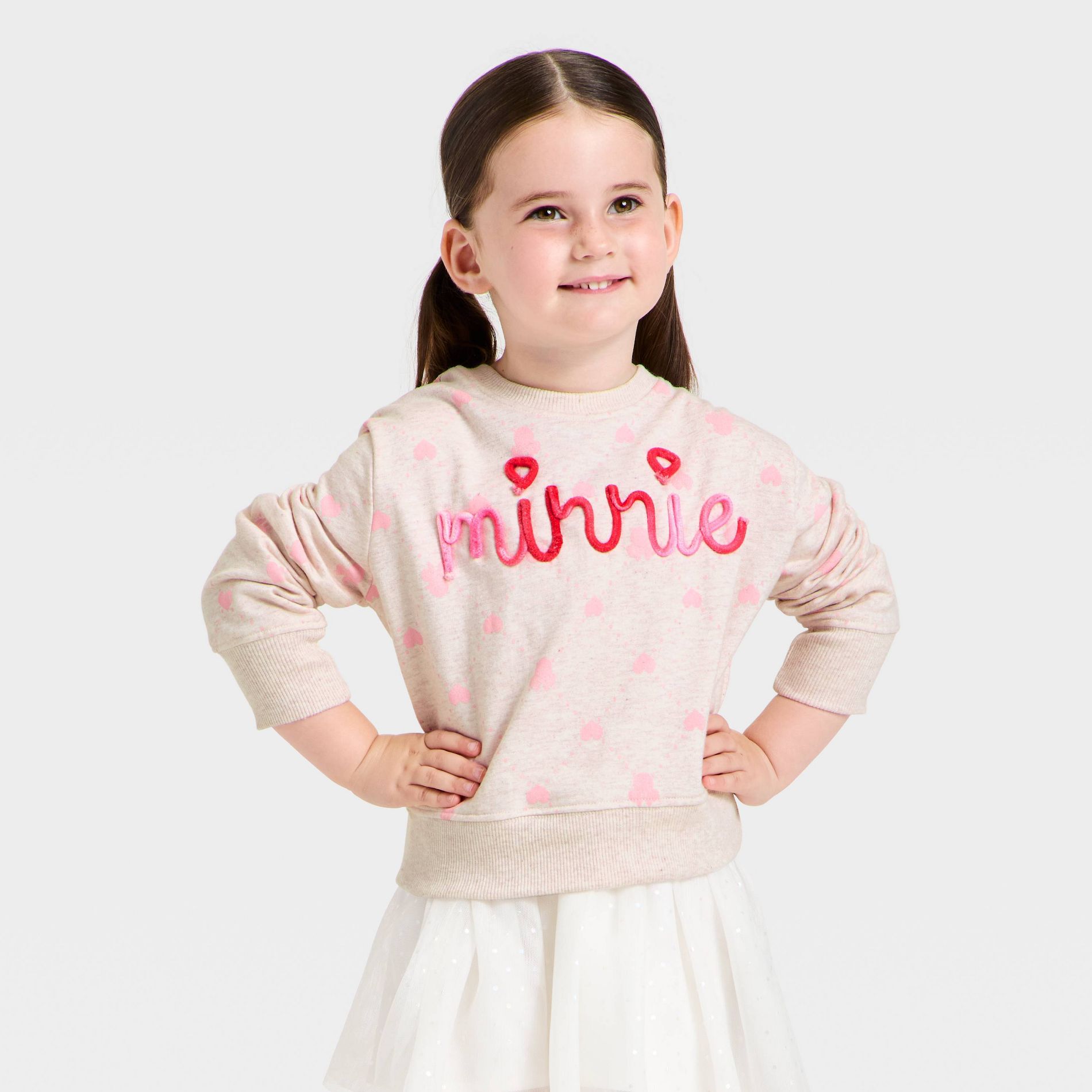 Toddler Girls' Disney Minnie Mouse Valentines Fleece Sweatshirt - Beige