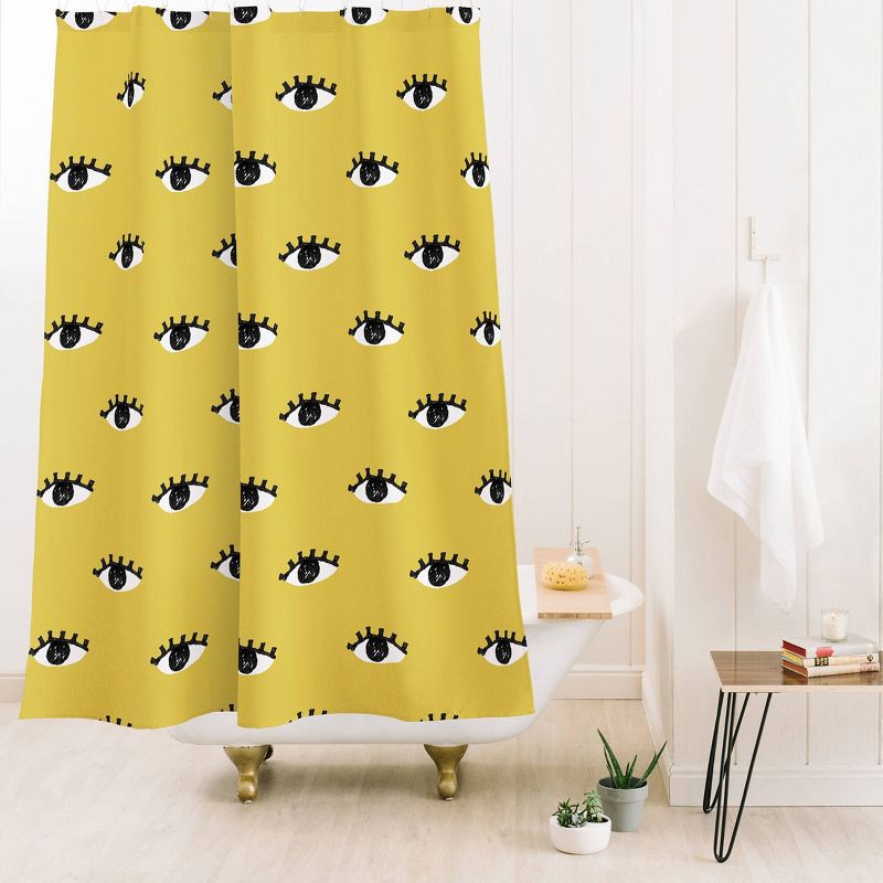 Erika Stallworth Inky Textured Eye Pattern Olive Heavy Shower Curtain Yellow - Deny Designs, 3 of 5