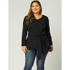 Agnes Orinda Women's Plus Size Work Long Sleeves Fashion Belted Knot Tie Knit Blouses - 2 of 4