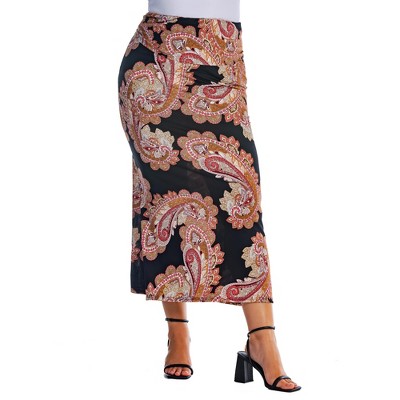 Womens Plus Size Black Paisley Print Foldover Maxi Skirt : Target