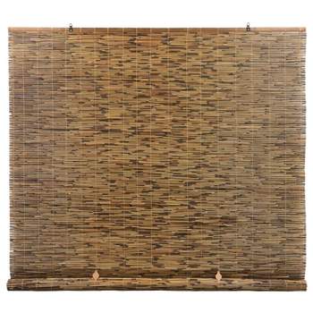 Hyman Light Filtering Outdoor Cord Free Reed Rollup Horizontal Blinds Brown