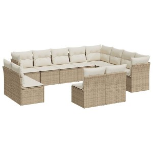 vidaXL 12 Piece Patio Sofa Set with Cushions Beige and Cream Poly Rattan - Without Table - 1 of 4