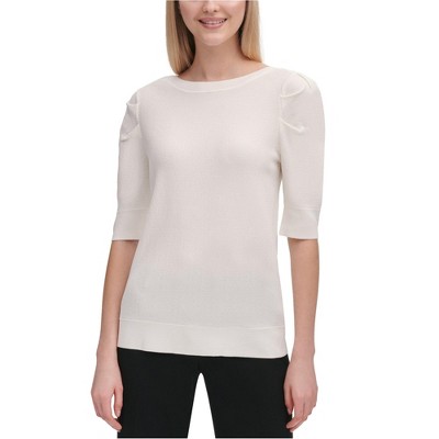 Calvin Klein Womens Shirred Sleeve Pullover Sweater