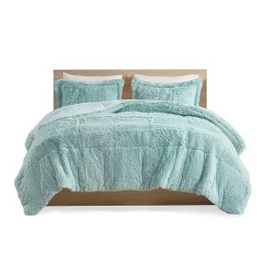 Gulches Twin Twin XL Blue 2 Piece Shaggy Long Fur Comforter Mini Set - 1 of 4