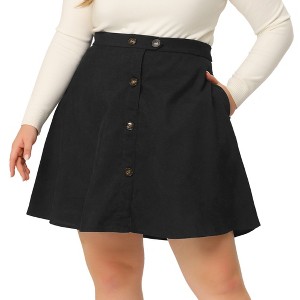 Agnes Orinda Women's Plus Size Corduroy Button Mid-Rise A-Line Mini Skirts - 1 of 4