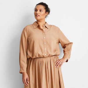 Women's Long Sleeve Collared Button-Down Shirt - Future Collective - 1 of 3