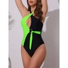 INSPIRE CHIC Women's Criss Cross Color Block Monokini Bikini Set,O Ring Side Tie Strappy Swimwear Bathing Suit 1 Set - 2 of 4