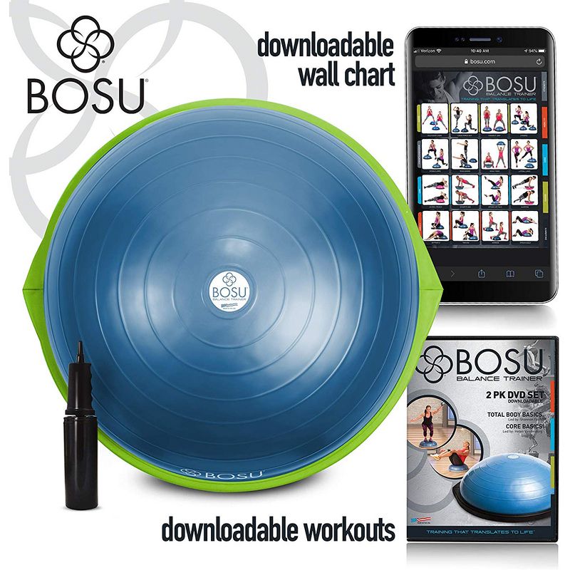Bosu 72-10850 Home Gym Equipment The Original Balance Trainer 65 cm Diameter, Blue and Green, 2 of 7