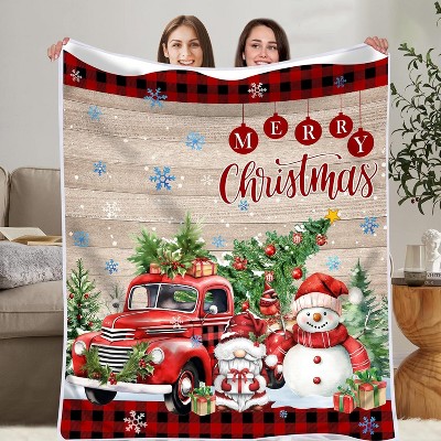 Christmas Blanket, Snowman Blanket for Women, Red Truck Soft Flannel Fleece Throw Blankets for Kids Girls Bed Living Room Couch.