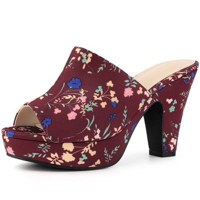 Perphy Women's Platform Floral Chunky Heel Slides Sandals