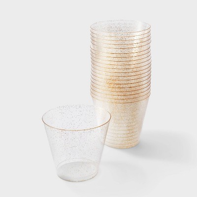 Gold Glitter Plastic Wine Glass with Lid & Straw (1 Piece(s))
