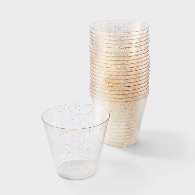 Gold Glittered Plastic Wine Glasses