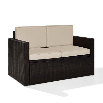 Crosley Palm Harbor Outdoor Wicker Loveseat In Brown With Sand Cushions