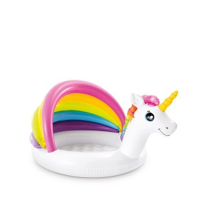 Intex 57113EP 50 Inch Unicorn Design Outdoor 1 to 3 Years Old Baby Swimming Pool with Soft Floor Bottom and Built In Sunshade, Multicolor - 1 of 3