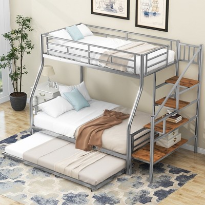 YOOCOZZ Twin Over Full Metal Bunk Bed with Twin Trundle Bed and Storage Stairway
