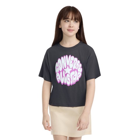 Converse Girls' Short Sleeve Boxy Fit Graphic T-Shirt - Black L