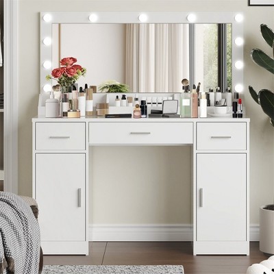 MDF Large Mirror Dressing Table, 3 Color Lighting Modes, Brightness Adjustable, Makeup Dressing Table For Girls