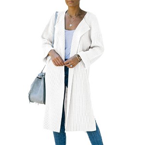 Women Sweater Lapel Shacket Bell Sleeve Open Front Cardigan for Lady Sweater Knit Casual Coats for Winter Side Slit Longline Cardigan - 1 of 4