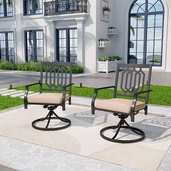 2pc Outdoor Metal Swivel Rocking Chairs with Cushions - Black - Capiva Designs