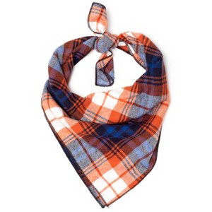 The Worthy Dog Rust/Navy Blue Plaid Classic Square Tie-On Bandana - 1 of 3
