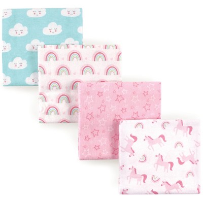 Luvable Friends Baby Girl Cotton Flannel Receiving Blankets, Rainbow 4-Pack, One Size