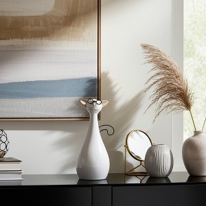 Elegant Cat Figurine with Glasses - Ceramic, Metal & Ceramic Glam Decor - Stylish Home, Office, Bedroom, Living Room Accent - 1 of 4