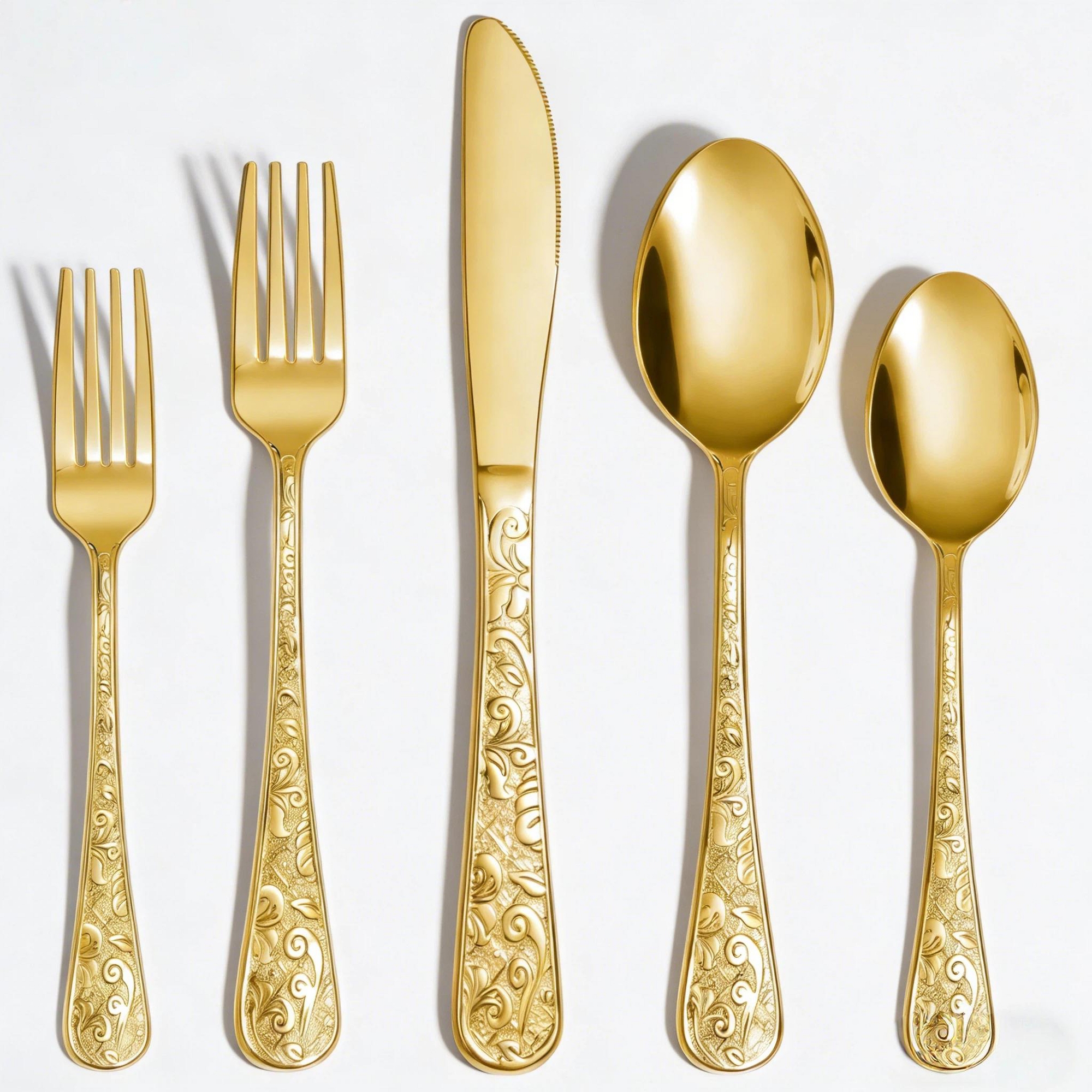 20-Piece Flatware Set, Golden Silverware Set, Stainless Steel Retro Silverware, Dishwasher Safe