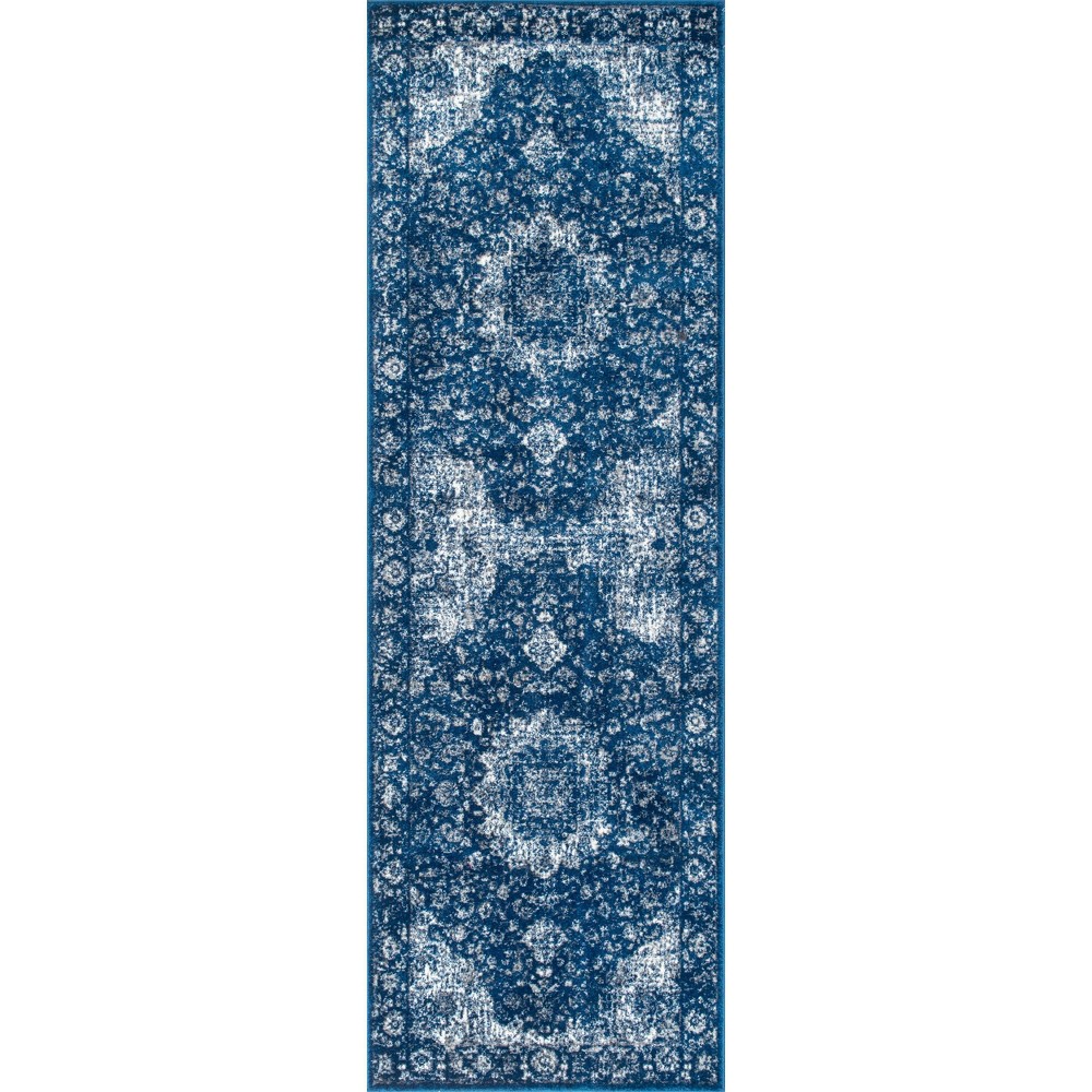 2'6inx10' Runner Verona Vintage Persian Style Area Rug Dark Blue - nuLOOM