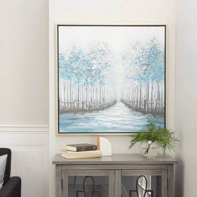 47 X 47 Canvas Landscape Trees Framed Wall Art With Silver Frame White -  Olivia & May : Target