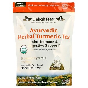 DelighTeas Ayurvedic Herbal Turmeric Tea, Caffeine Free, 30 Luxury Pyramid Tea Bags, 4.2 oz (120 g) - 1 of 2