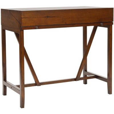 Transitional Brown Home Office Desk with Dual Drawers and Keyboard Tray