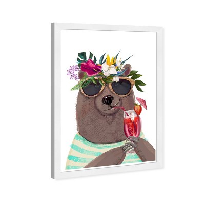 13" x 19" Cocktail Fresh Bear Animals Framed Wall Art Brown/Red - Olivia's Easel