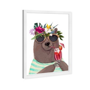 13" x 19" Cocktail Fresh Bear Animals Framed Wall Art Brown/Red - Olivia's Easel - 1 of 4