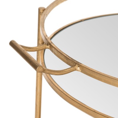 Transitional 26'' Gold Round Bar Cart with Mirrored Shelves