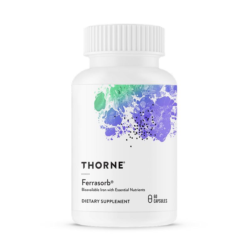 Thorne Ferrasorb - 36 mg Iron with Essential Nutrients - Complete Blood Support Formula - Elemental Iron, Folate, B and C Vitamins - 60 Capsules, 1 of 8