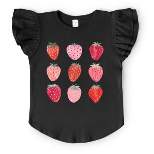 The Juniper Shop Strawberry Watercolor Chart Flutter Sleeve Tee - 4T - Black - 1 of 4