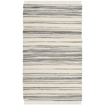 Ivory and Grey Striped Handwoven Wool-Cotton Area Rug, 2' x 3'