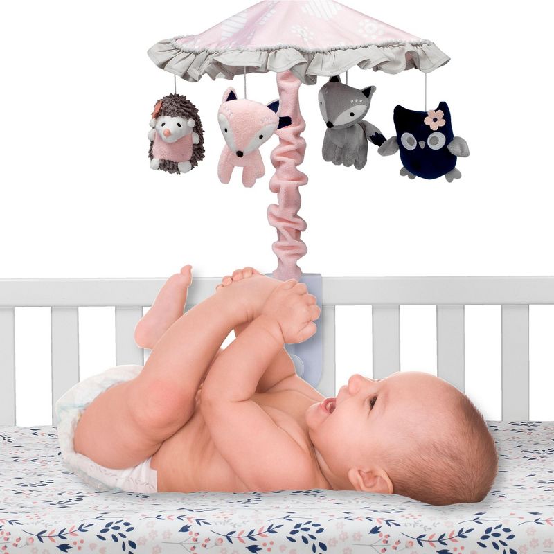 Lambs & Ivy Forever Friends Pink/Gray Woodland Owl/Fox Musical Baby Crib Mobile, 2 of 7