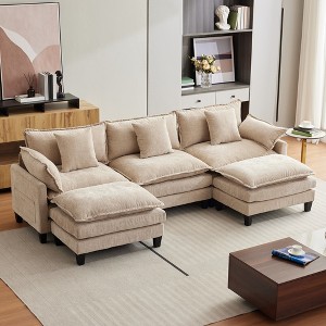 112" L-Shaped Sofa, Modular Sectional Sofa, Comfy Deep Seat Convertible Couch with Ottoman, Modern Minimalist Chenille Couch for Living Room - 1 of 4