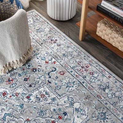 Reversible Gray Medallion 3x5 Synthetic Easy-Care Area Rug