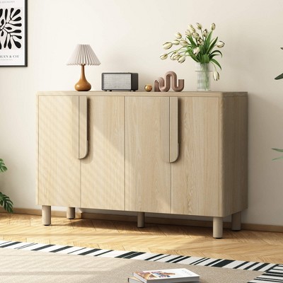 ORRD 4-Door Buffet Cabinet with Arc Handles & Adjustable Shelves, Natural